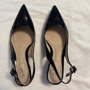 Black patent leather Life Stride slingback pumps